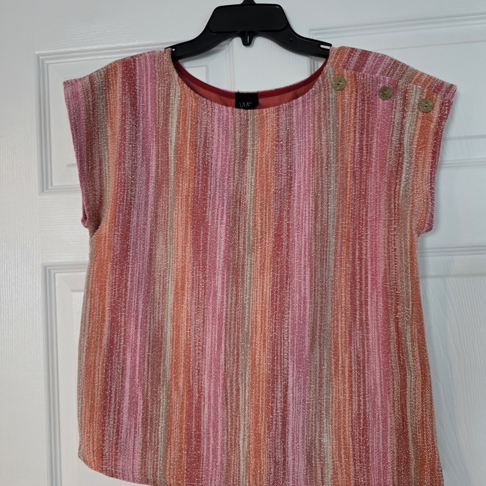 W5 Boxy Cap Sleeve Blouse in Pink and Tan